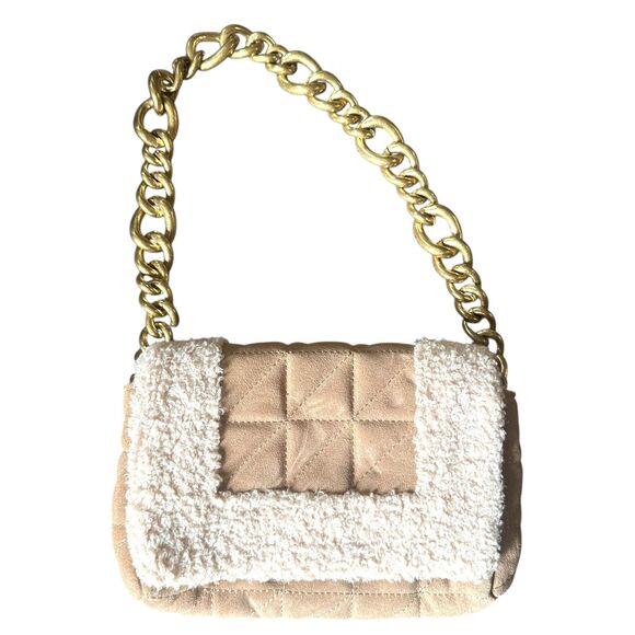 ZARA Quilted Shearling‎ Shoulder Bag Tan - Picture 1 of 8